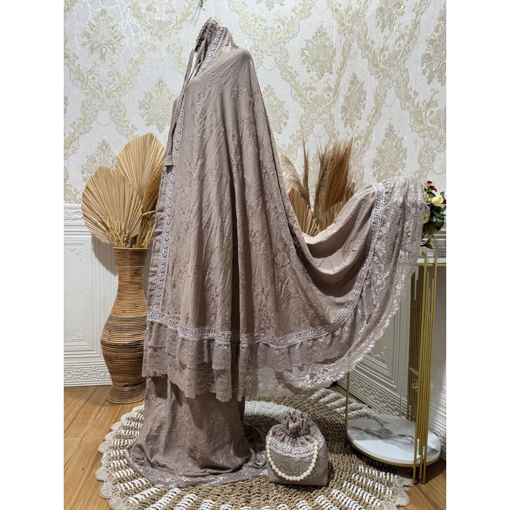 MUKENA MASYA POLO LINEN BORDIR DEWASA TAS MUTIARA