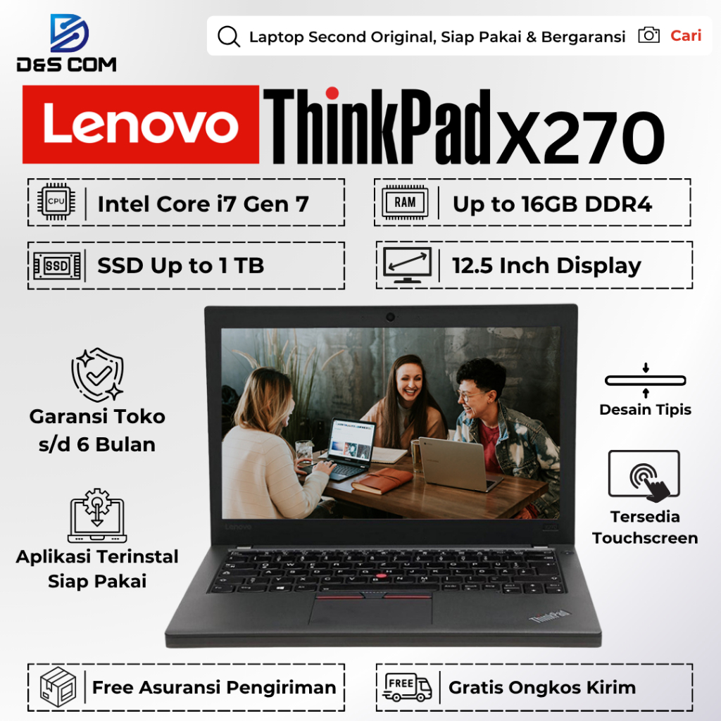 Lenovo Thinkpad X270 Core i7 - Gen 7 / Gen 6 8GB 512GB Laptop Second Bergaransi Siap Pakai