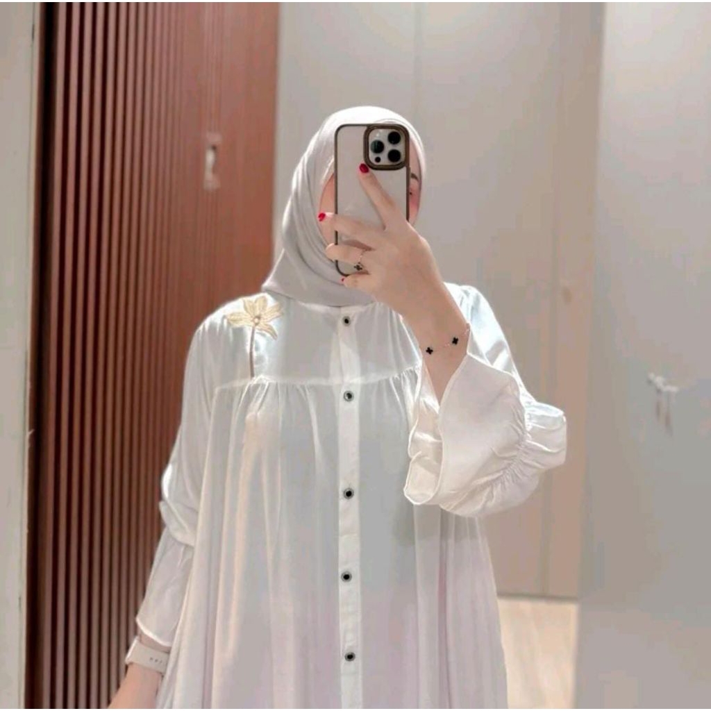 Nagita Dress Gamis Rayon Twill Motif Bunga Bordir