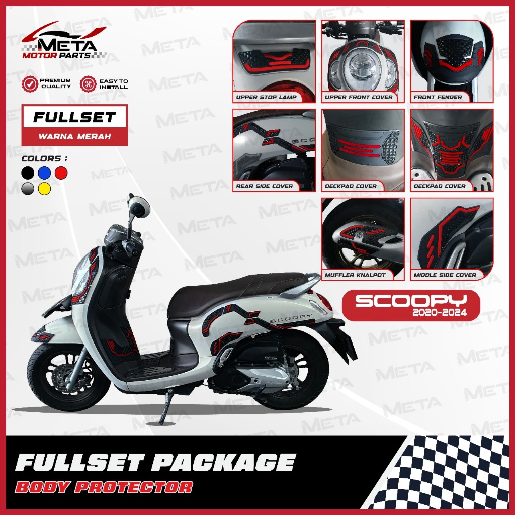 Paket Komplit Pelindung Aksesoris Motor Scoopy 2020-2024 Model Rubber/Karet