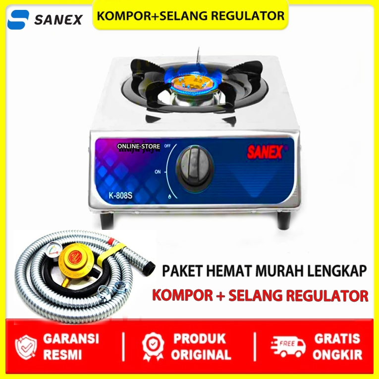 Paket Kompor Gas 1 Tungku Steanlees SANEX / Kompor Gas Satu Tungku FULL SET Lengkap promo