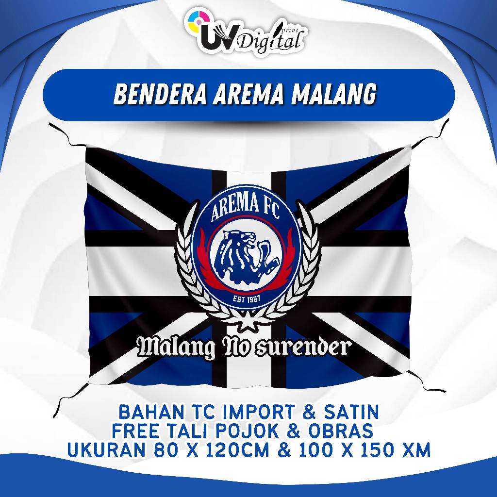 BENDERA JUMBO AREMA FC | BENDERA CASUAL | BENDERA SUPORTER | KAIN SATIN DAN TETERON