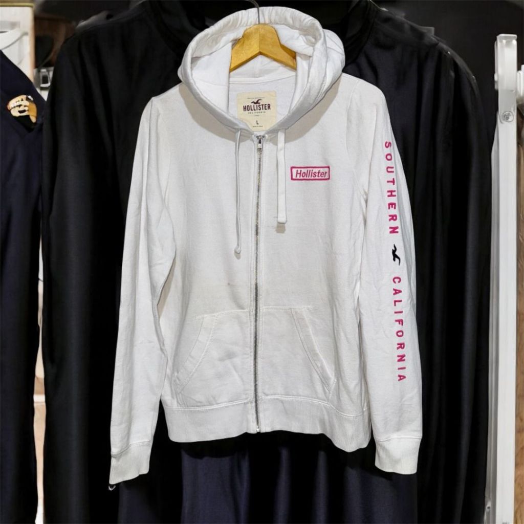 HOLLISTER Zipper Hoodie Small Script Spellout | Jaket hollister spell out tangan holister