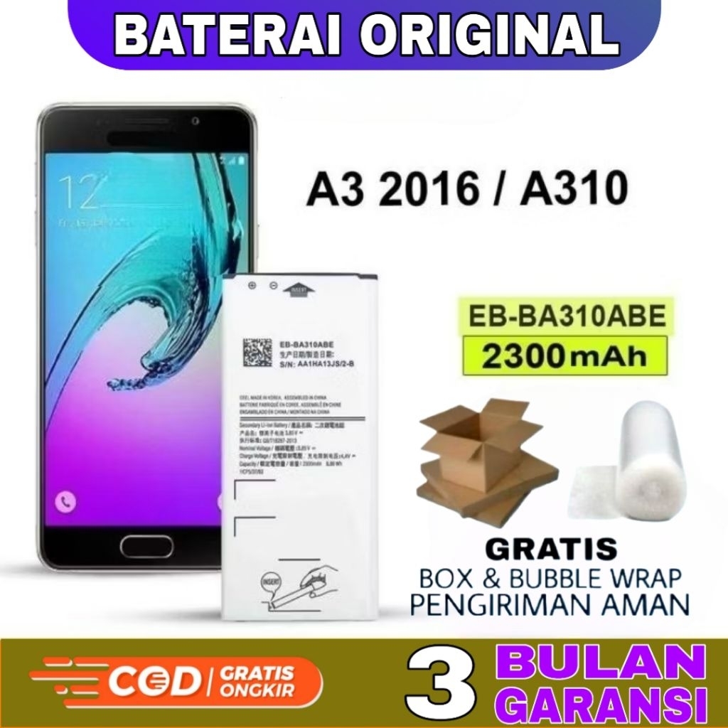 Baterai batre SAMSUNG A3 2016 / A310 / EB-BA310ABE Original - A3 2016 BATTERY