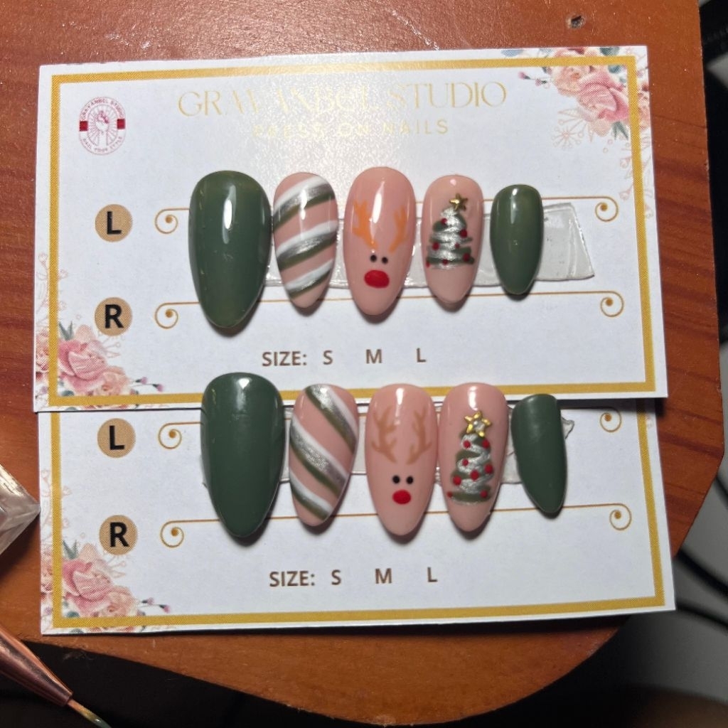 Press On Nails Tema Natal-Kuku palsu handmade tema natal