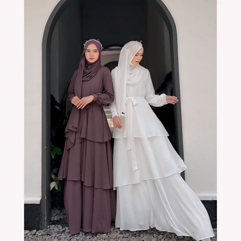 Maureen Dress Gamis Syari Terbaru 2025 Muslim Mewah Elegan Bahan Cerutty Babydoll Premium Branded