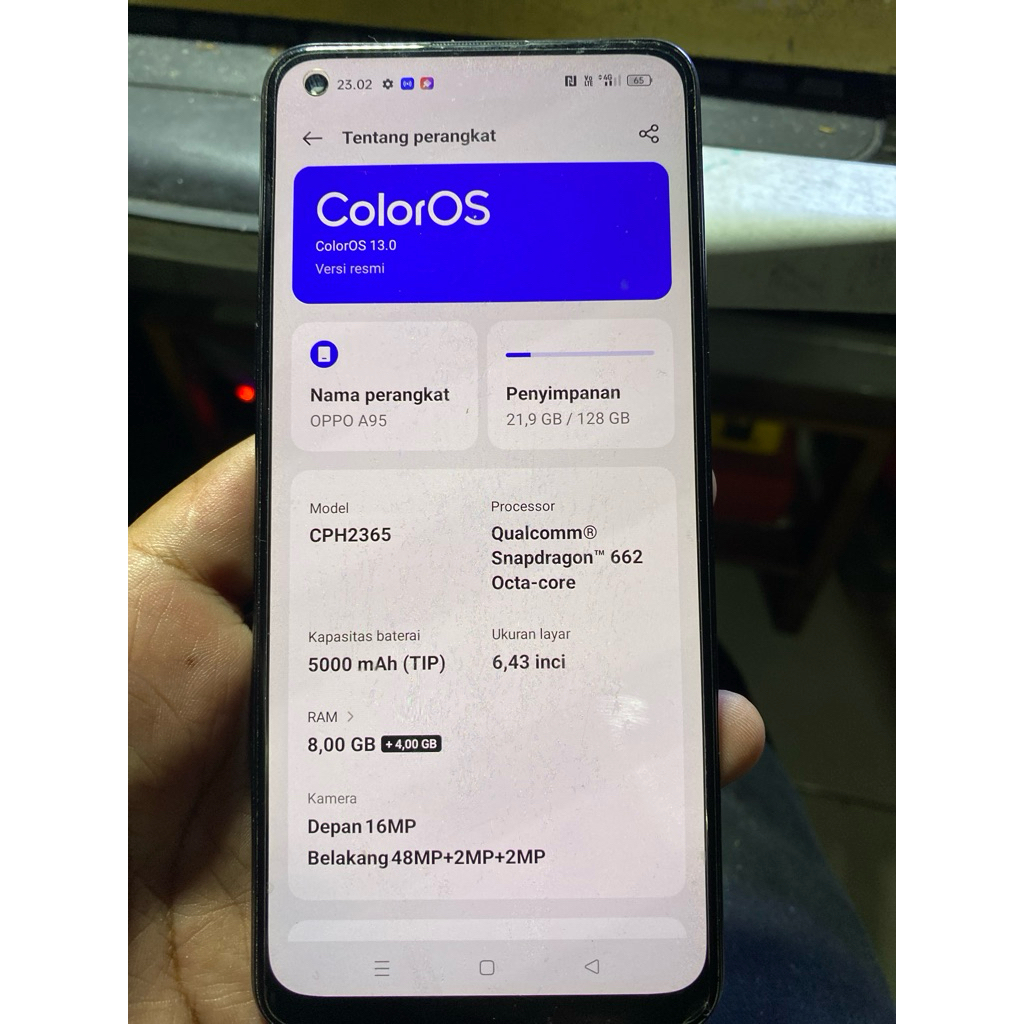 mesin oppo a95 8+4/128gb original normal tanpa pola