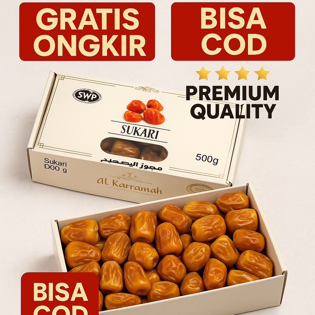 Kurma Sukari Dus Hijau 500 Gr SwP Original | Kurma Raja Kemasan Baru | Kurma Sukari Original