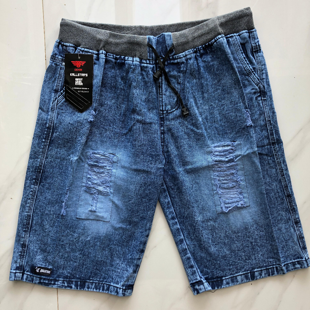Celana Pendek Jeans Sobek Pria Bahan Denim Celana Jeans Pendek Pria Sobek Pinggang Karet