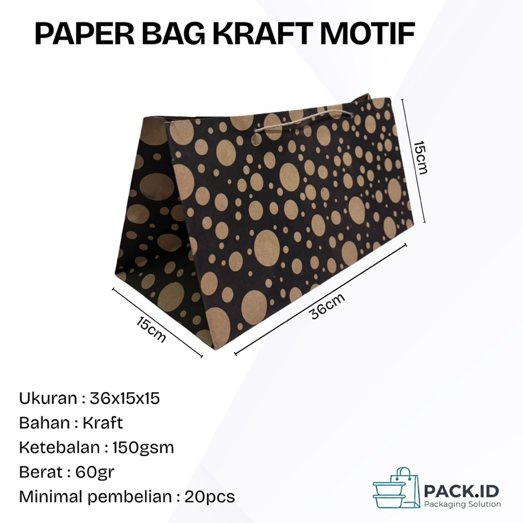 PAPER BAG KRAFT MOTIF 36x15x15 / PAPER BAG HITAM MOTIF / PAPER BAG KRAFT MOTIF / TAS KERTAS / TAS KE