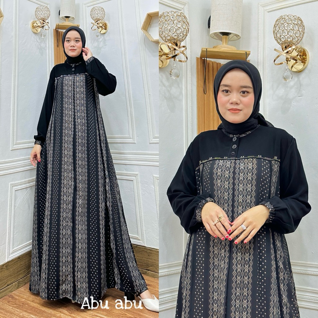 C001 Gamis Salur Premium / Gamis Kombinasi Salur / Gamis Terbaru Seragaman / Gamis Abaya Hitam Kombi