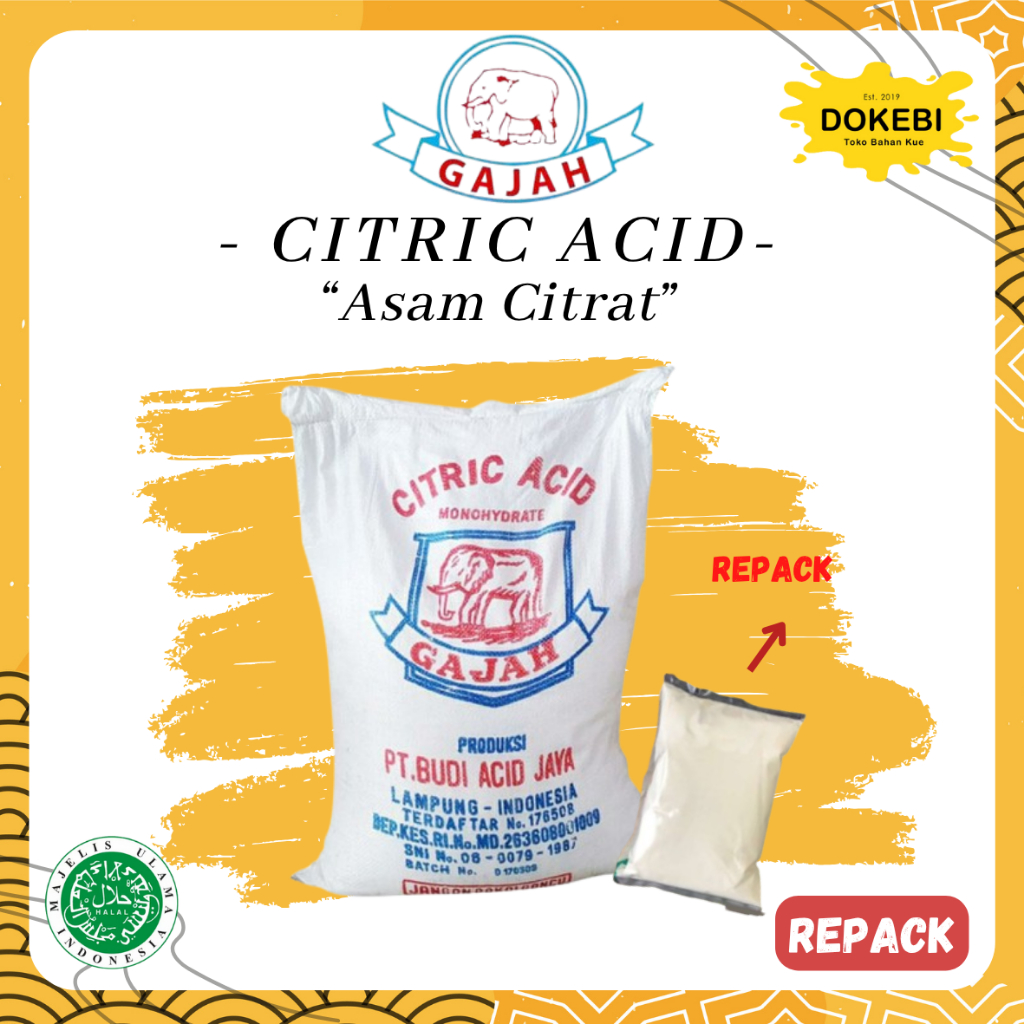 Citrun Acid  Cap Gajah 1 KG - Asam Sitrat FOOD GRADE - Sitrun Makanan - SITRAT