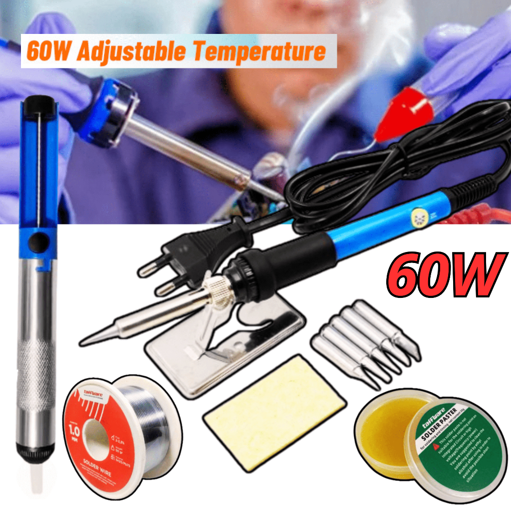 KOMPLIT Solder Listrik 60 Watt 220V + Penyedot + Timah + Pasta Solder Dengan 5 PCS Mata Solder