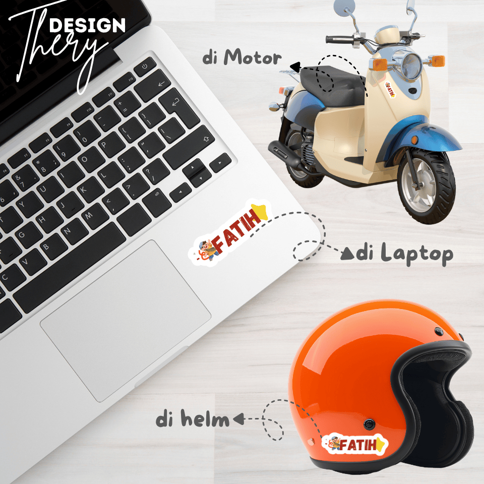Stiker Laptop Custom Nama Waterproof | Stiker Tahan Air Custom | Stiker Helm | Stiker Laptop