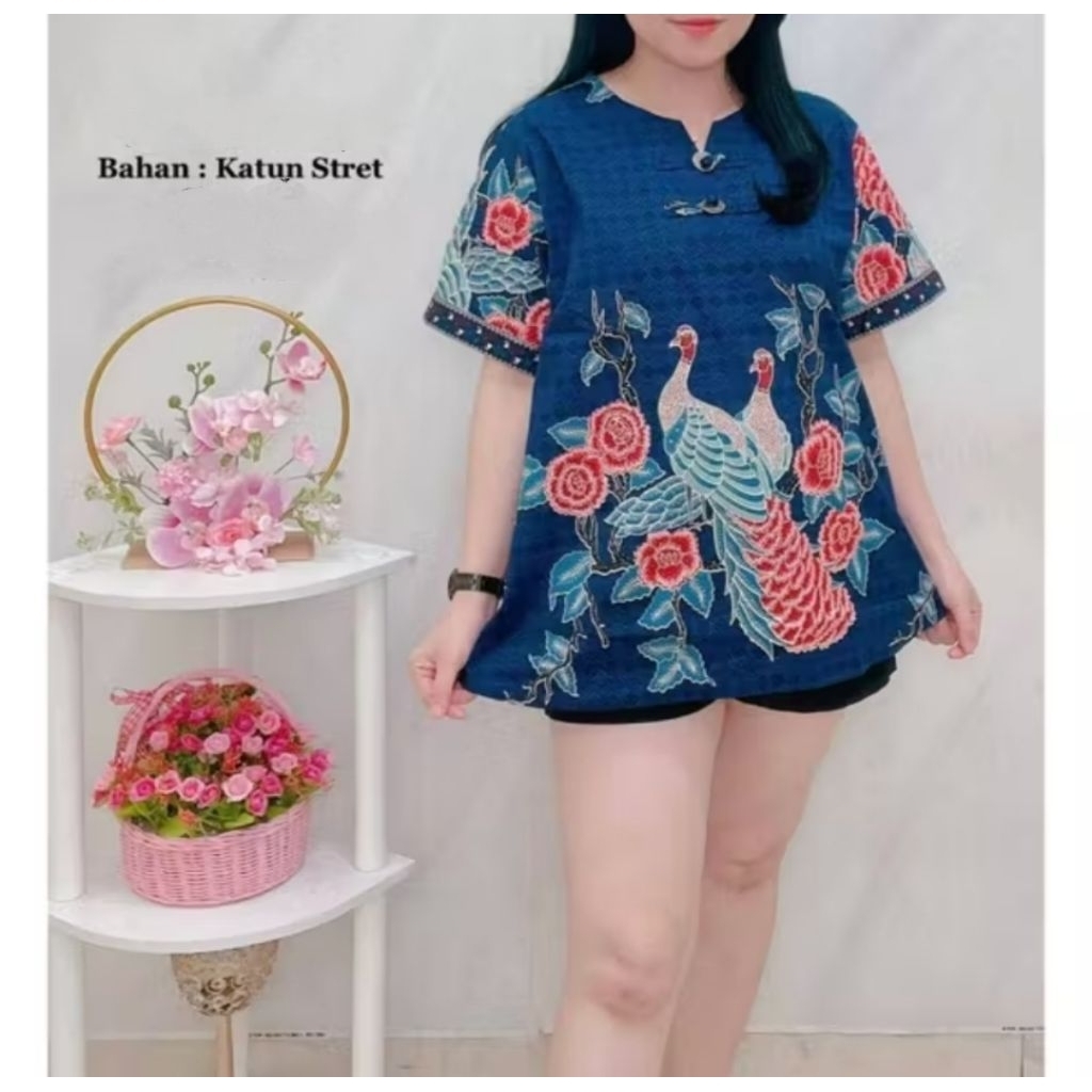 Blouse Batik Merah Imlek Atasan Batik Wanita AB-05