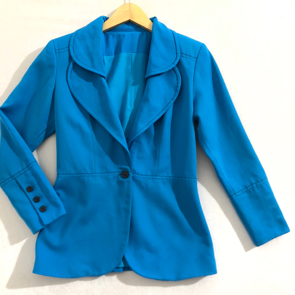 Blazer biru size S LD 84 jas formal furing baju kerja lengan panjang outer light academia sku 1544
