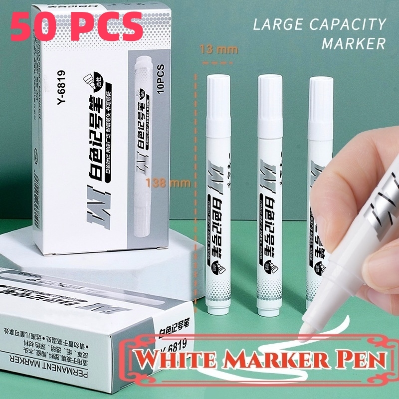 50PCS SPIDOL PUTIH PERMANEN TAHAN AIR WHITE MARKER / PENA SPIDOL CAT UNTUK BAN LUKISAN GRAFITI