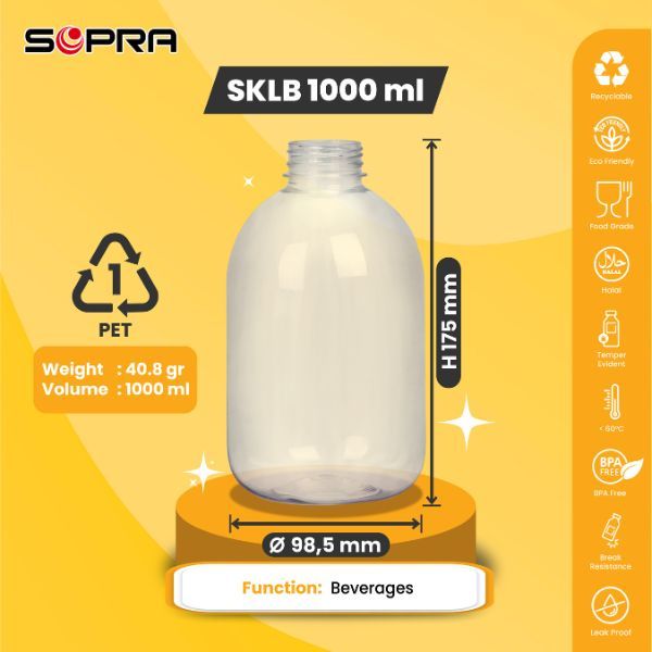 Botol Kemasan Plastik PET SOPRA SKLB 1000 ml + Cap D38