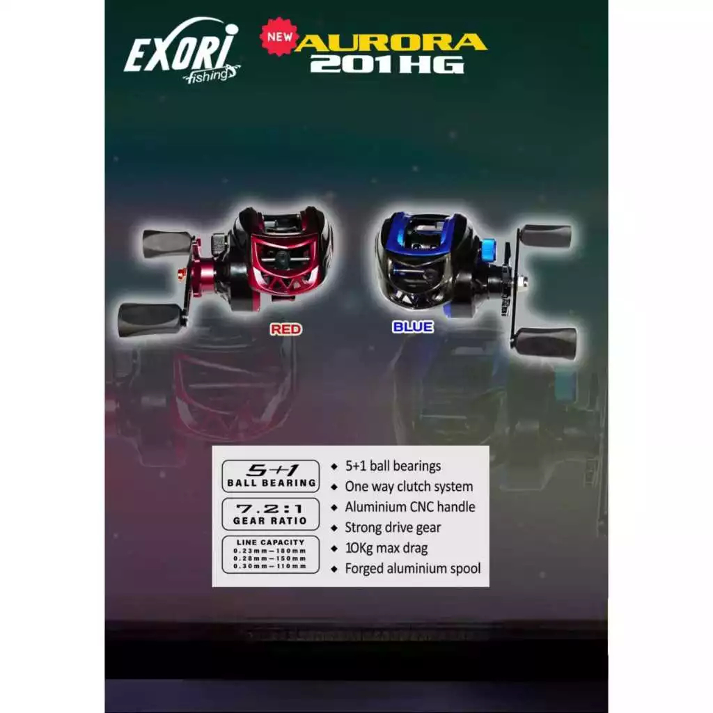 REEL EXORI AURORA | 201HG | BAITCASTING | STRONG DRIVE GEAR | 5+1 BALL BEARINGS