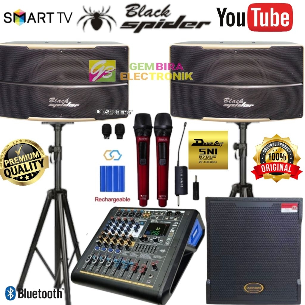 Paket Speaker Karaoke black spider 10 inch Original Bluetooth Subwoofer 12 inch aktif power mixer 4 