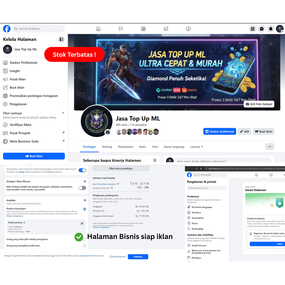 Jual Fanspage | Halaman Facebook | Termurah | Bisa Untuk Iklan Facebook Ads