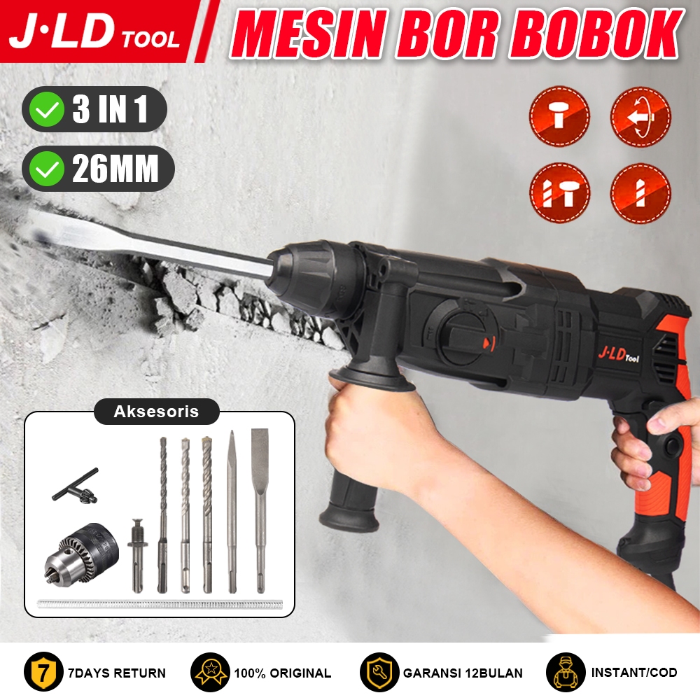 JLD Mesin Bor Bobok SDS Plus Rotary Hammer Drill 3 Mode Mesin Jack Hammer Drill Bobok beton besi