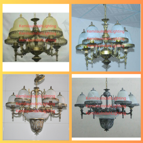 SL9068 LAMPU GANTUNG KACA KUNING/PUTIH KLASIK RUANG TAMU MEJA MAKAN BODY GOLD/SILVER PENDANT LAMP