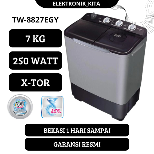 SANKEN MESIN CUCI 2 TABUNG 7 KG TW-8827EGY TW8827EGY TW 8827 EGY LOW WATT BEKASI GARANSI RESMI