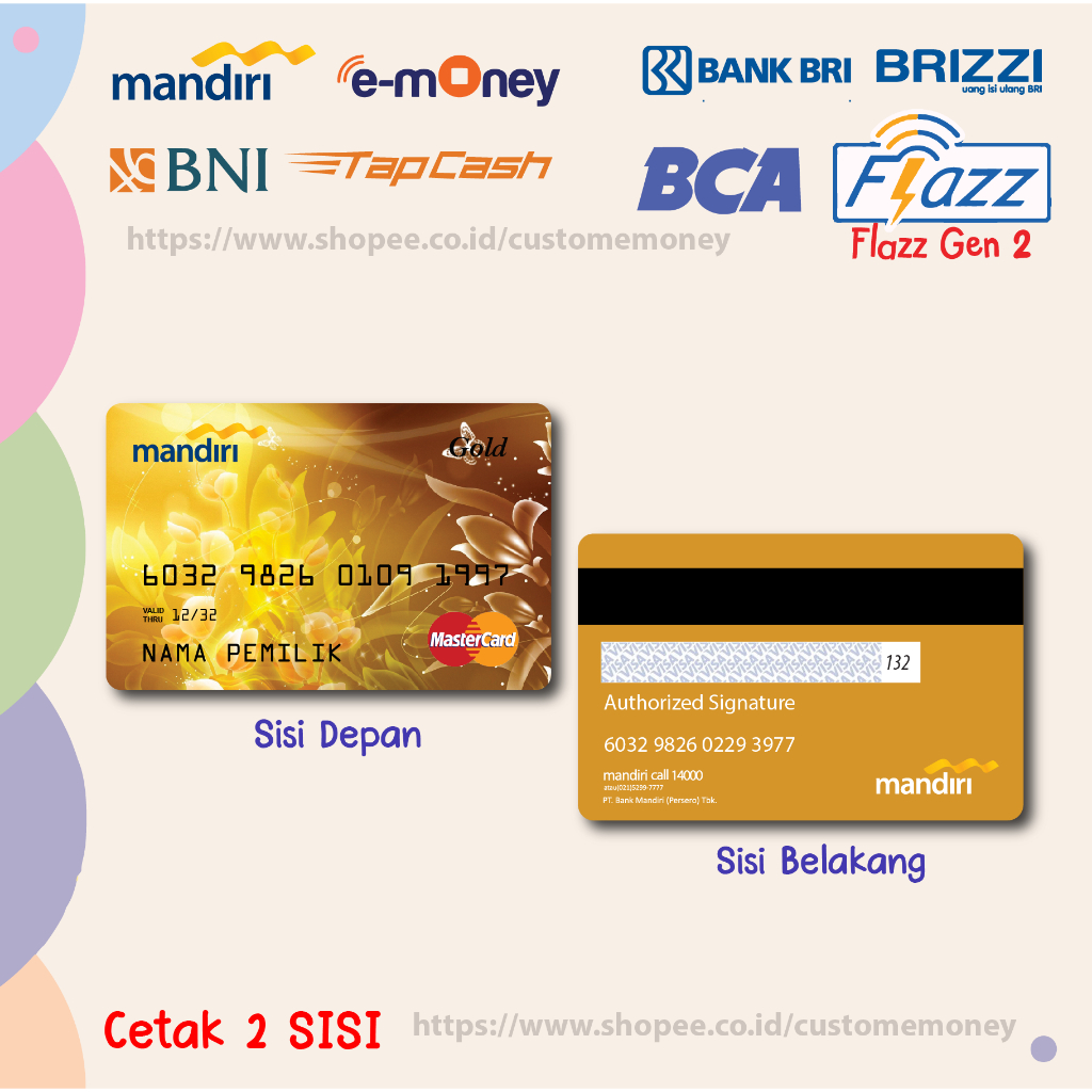KARTU EMONEY DEBIT GOLD BUNGA KEREN ETOLL E-MONEY MANDIRI FLAZZ BCA GEN 2 TAPCASH BRIZZI 2 SISI