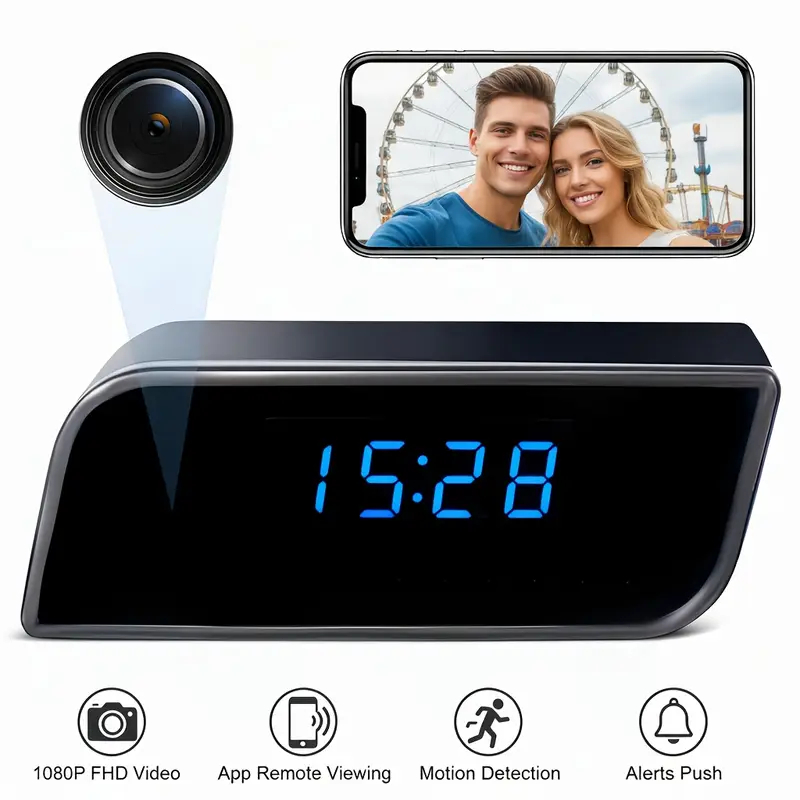 Kamera Jam Digital 1080P WiFi Kamera Mini Pengintai Deteksi Gerak Penglihatan Malam Jam Meja Spy Cam