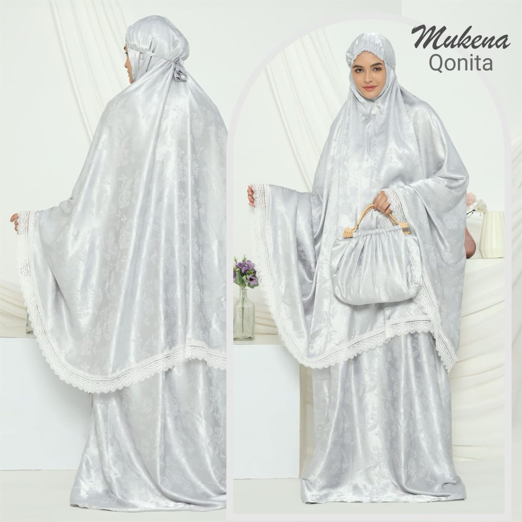 MukenaQonita | Satin Renda Series | Luxury Series | Silk Premium | Mukena Lebaran | Free Pouch Canti