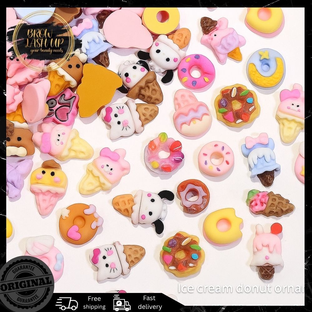 10Pcs Nail Accessories Ornament Donut Ice Cream Bear Resin / Hiasan Kuku 3D Kartun Lucu Motif Ice Cr