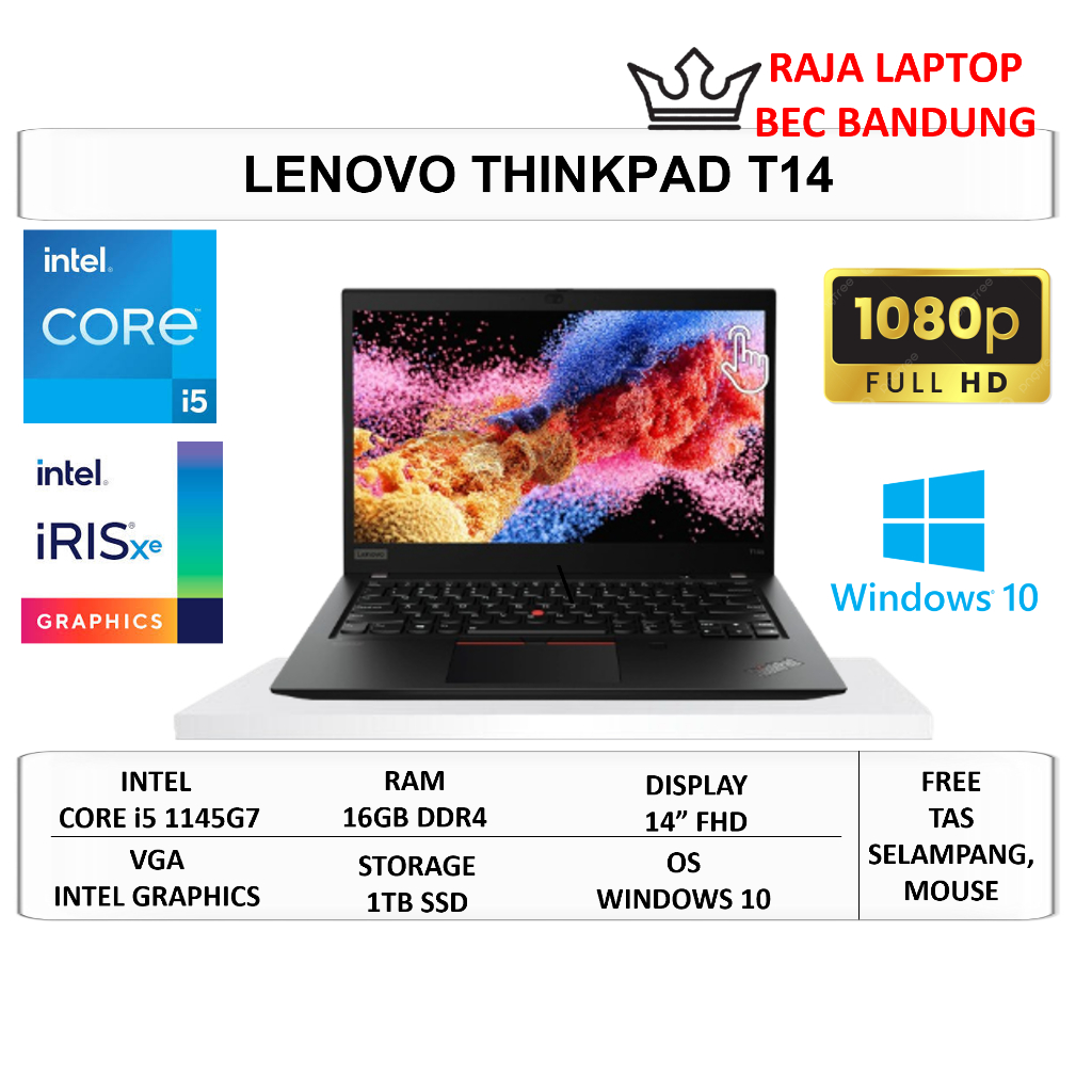 Laptop Lenovo Thinkpad T14 Intel Core i5 1145G7 Ram 16GB SSD 1TB 14 Inch FHD Windows Original