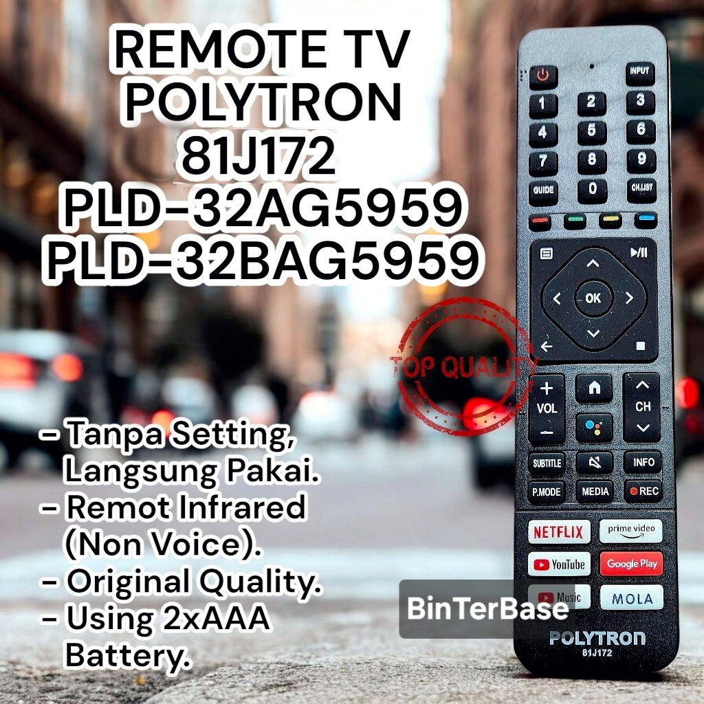 Remote remot TV Polytron 81J172 New LCD LED Android Smart TV KW PLD 32AG5959 32BAG5959 Pengganti Ori