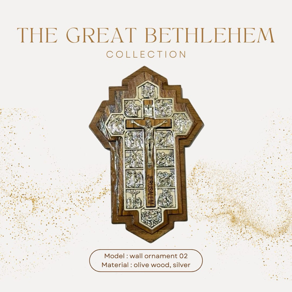 Wall Ornament 02 – Salib Kayu Zaitun & Silver Stations | The Great Bethlehem (Kode: WO02)