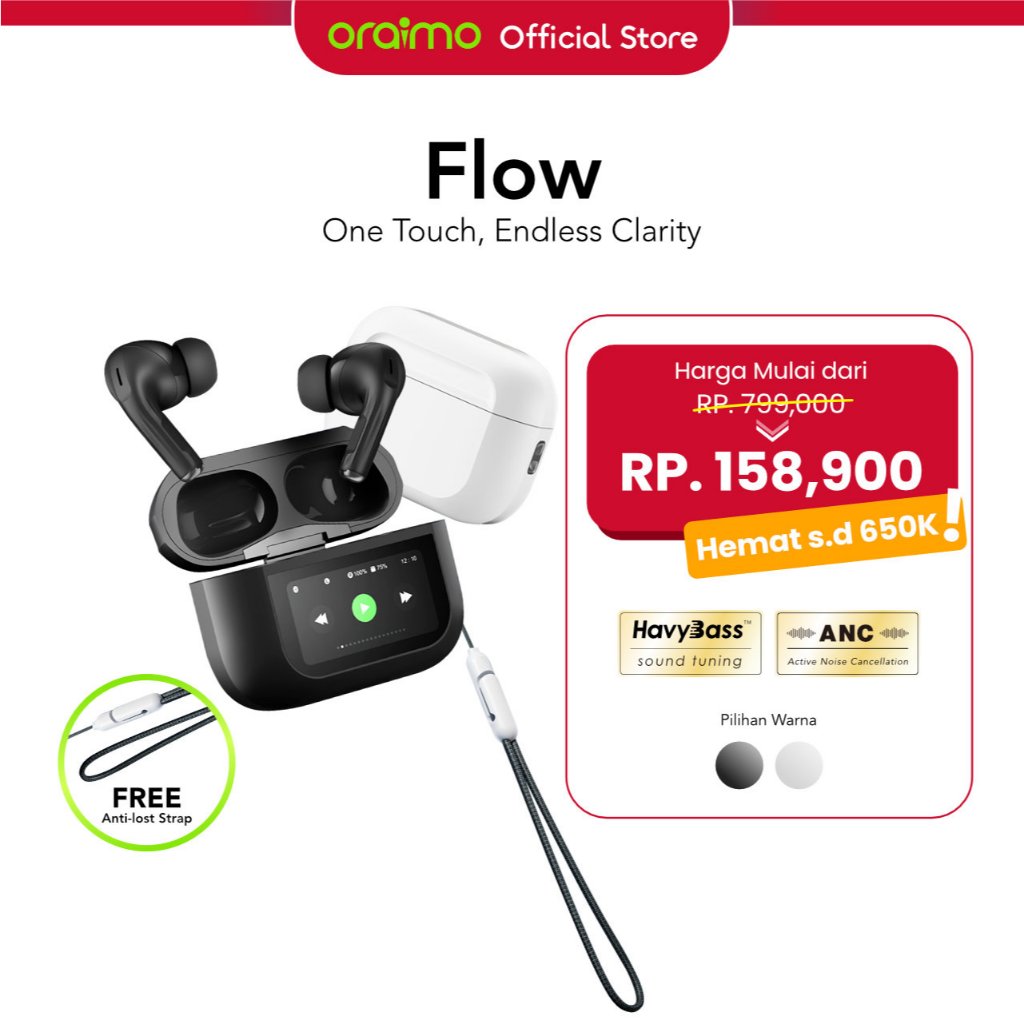 oraimo Flow OTW-3003 Stereo Nirkabel Sesungguhnya V5.4 ENC IPX4 Headset Super Bass Headphone Earphon