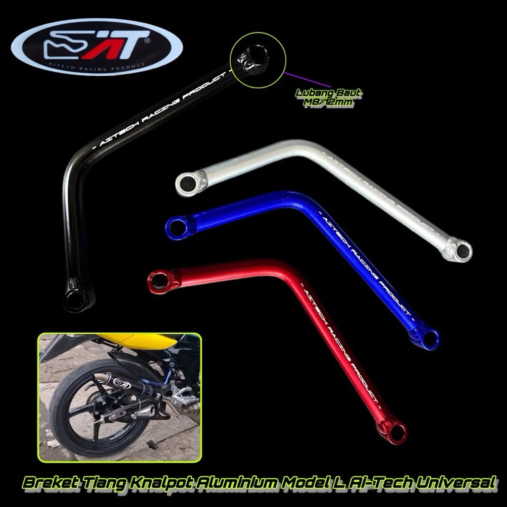 BREKET TIANG KNALPOT ALUMUNIUM ALMU MODEL L AITECH UNIVERSAL NINJA R SS RR BEBEK MATIC MIO BEAT HERE