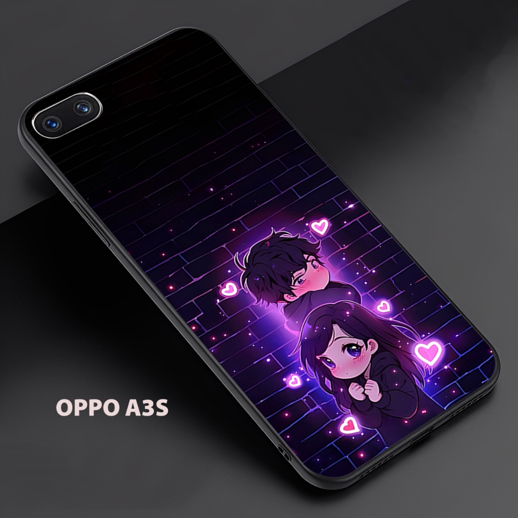(FC48) Softcase Kaca Glossy For OPPO A3S - Motif Couple - Casing Anti Pecah Anti Gores dan Kotoran