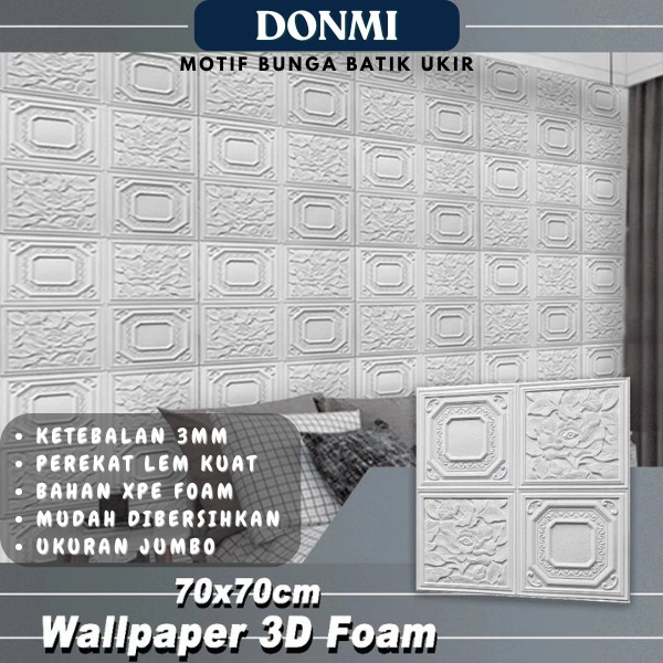 Donmi Wallpaper 3D Foam Bunga Ukir 70x70cm Tempel Dinding Ruang Tamu Kamar Tidur Modern