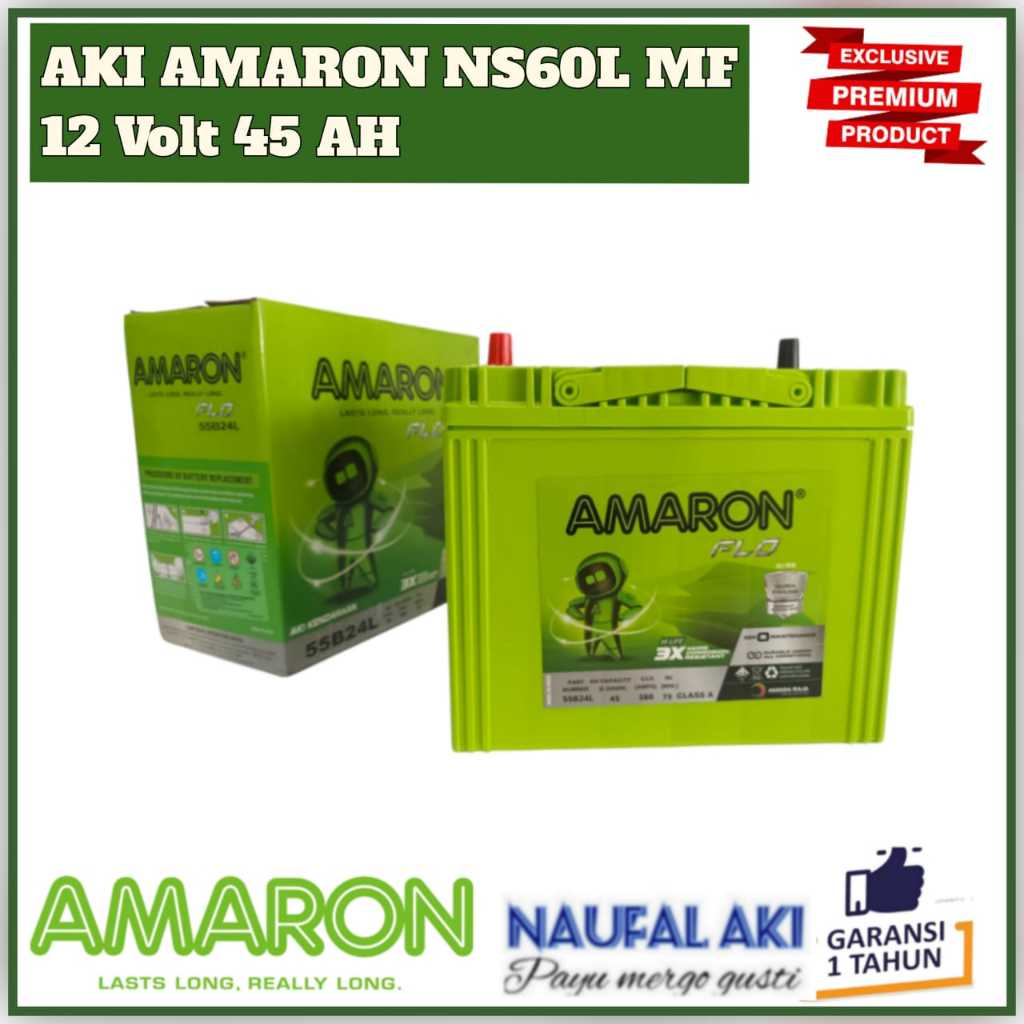 Aki Mobil Grand Livina/Corolla Series/Honda City/Karimun/Baleno AMARON HI LIFE FLO  NS60L ORIGINAL M