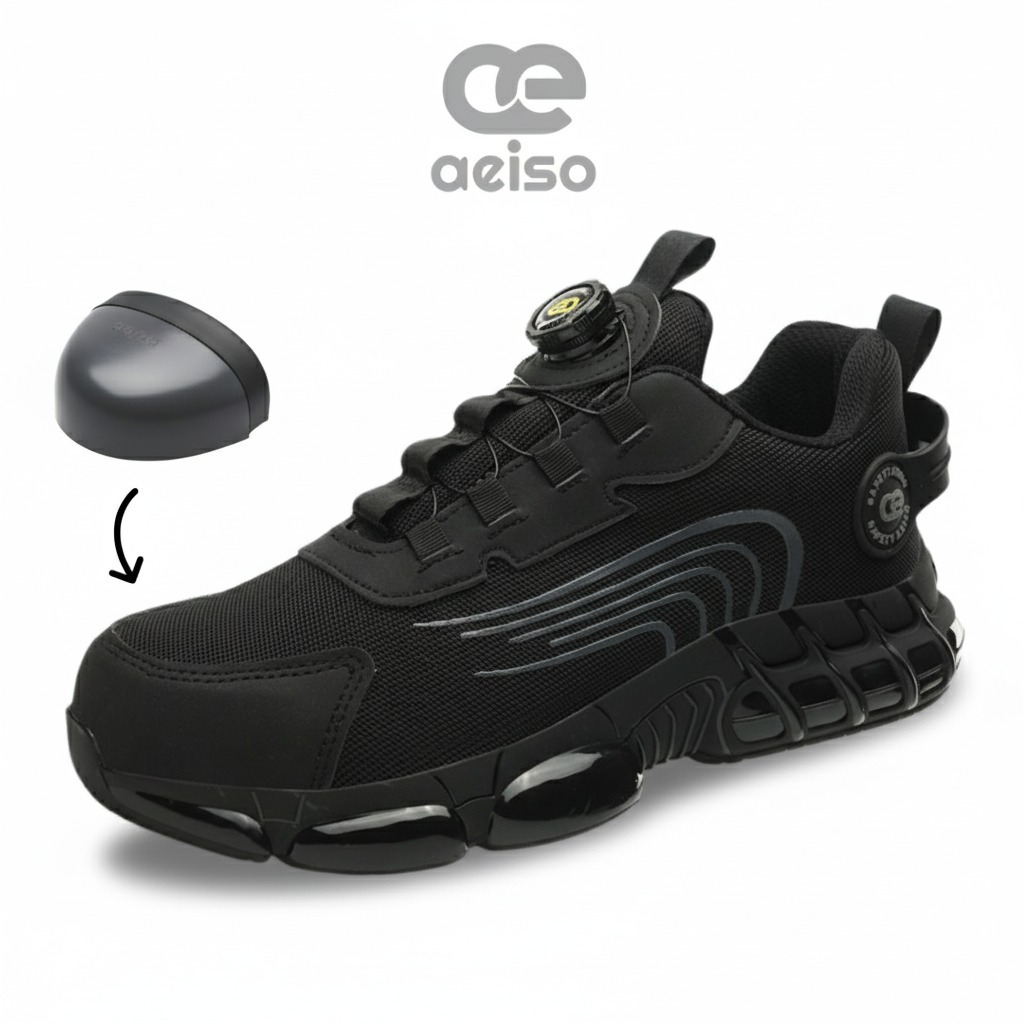 Aeiso - Sepatu model Tali Putar warna hitam dan casual dan fashionable dengan extra perlindungan