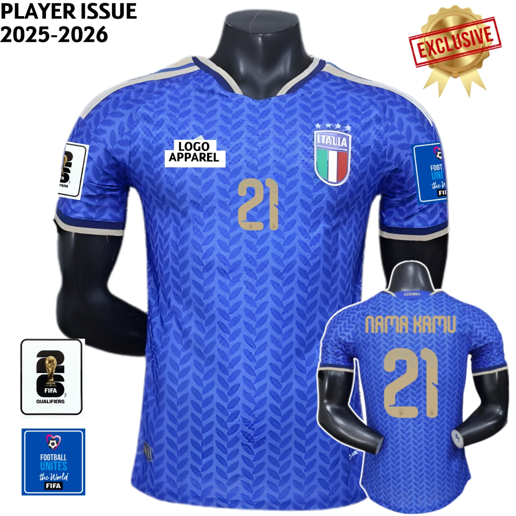 PLAYER ISSUE Italy Home 2026 2027 Jersey Baju Bola Pi Version Biru Timnas Negara Custom Sablon Nama 
