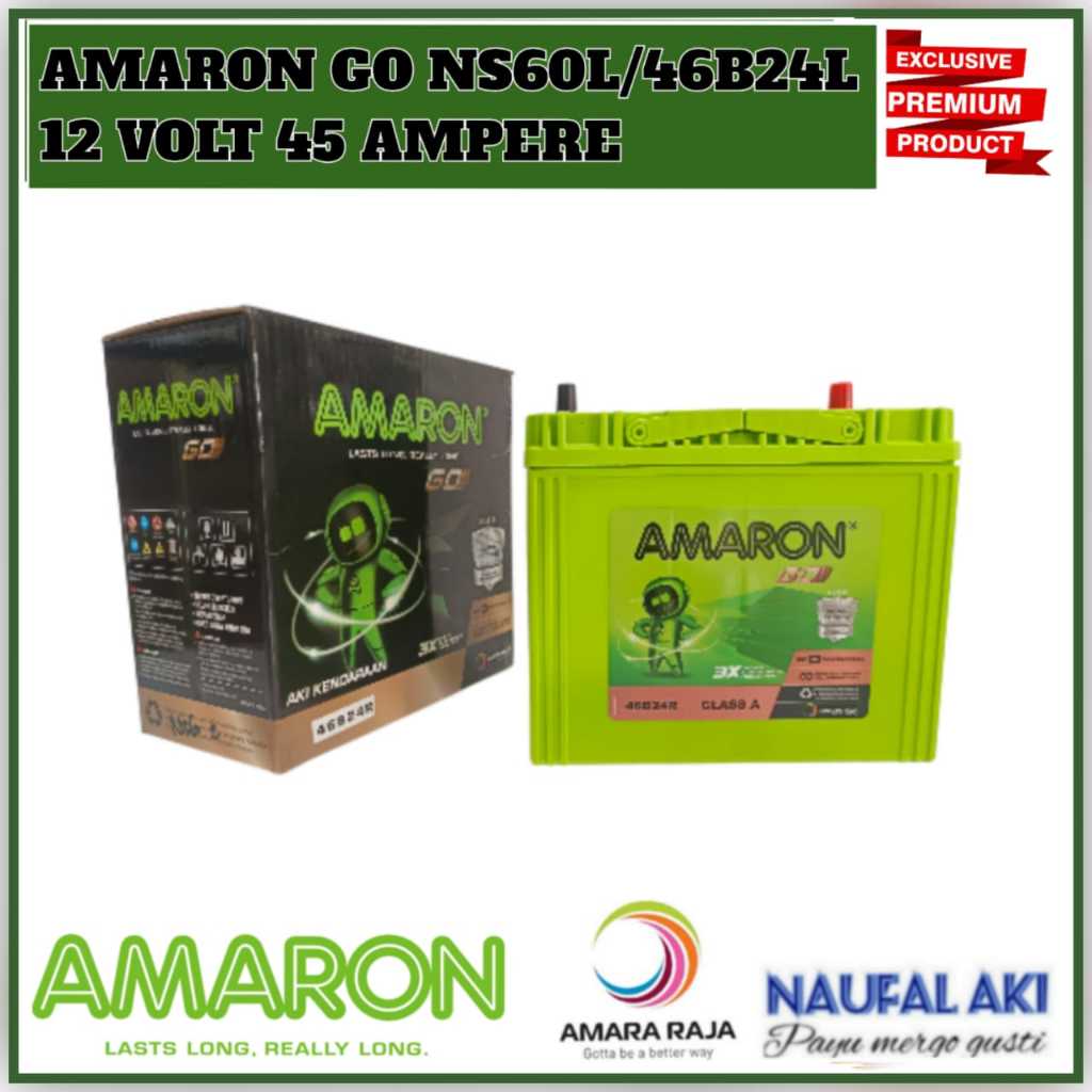 Aki Mobil Grand Livina/Corolla Series/Honda City/Karimun/Baleno AMARON GO 46B24L/NS60L MF 45 Ampere 
