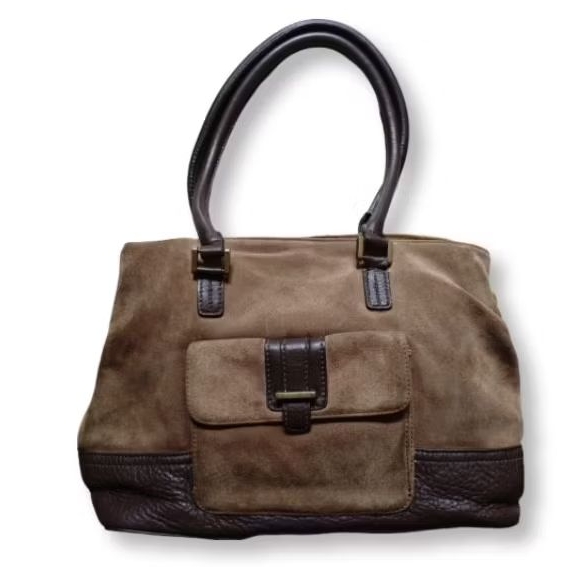 Preloved Suede Leather Top Handle Bag EDDIE BAUER Tas pundak kulit asli