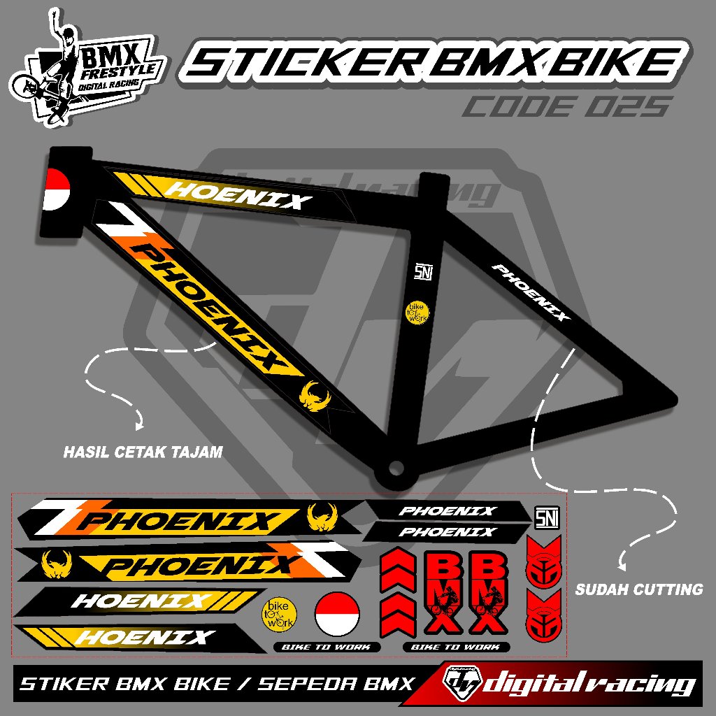 NEW stiker striping sepeda phoenix fiber x5 BMX 18 20 decal glossy lentur anti air Code 025 stiker b