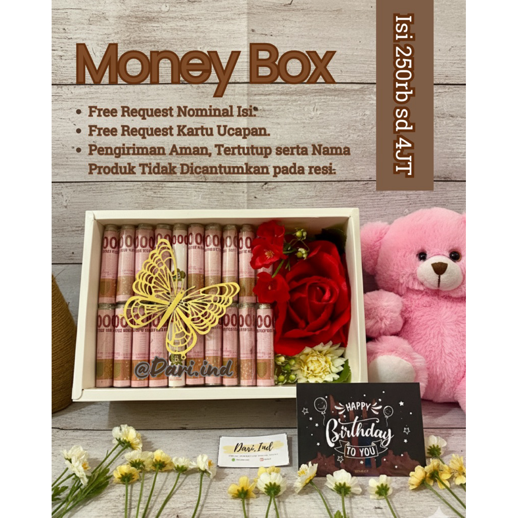 MONEY BOX isi 5-35lbr ASLI bukan mainan / Gift Box Money / Buket Uang Asli / Kado Ulang Tahun / Kado