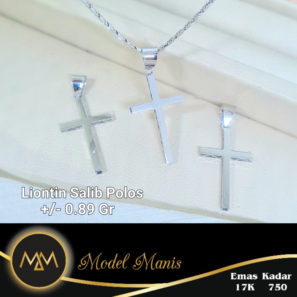 Liontin Salib Polos Emas Putih 750 Kadar 17K