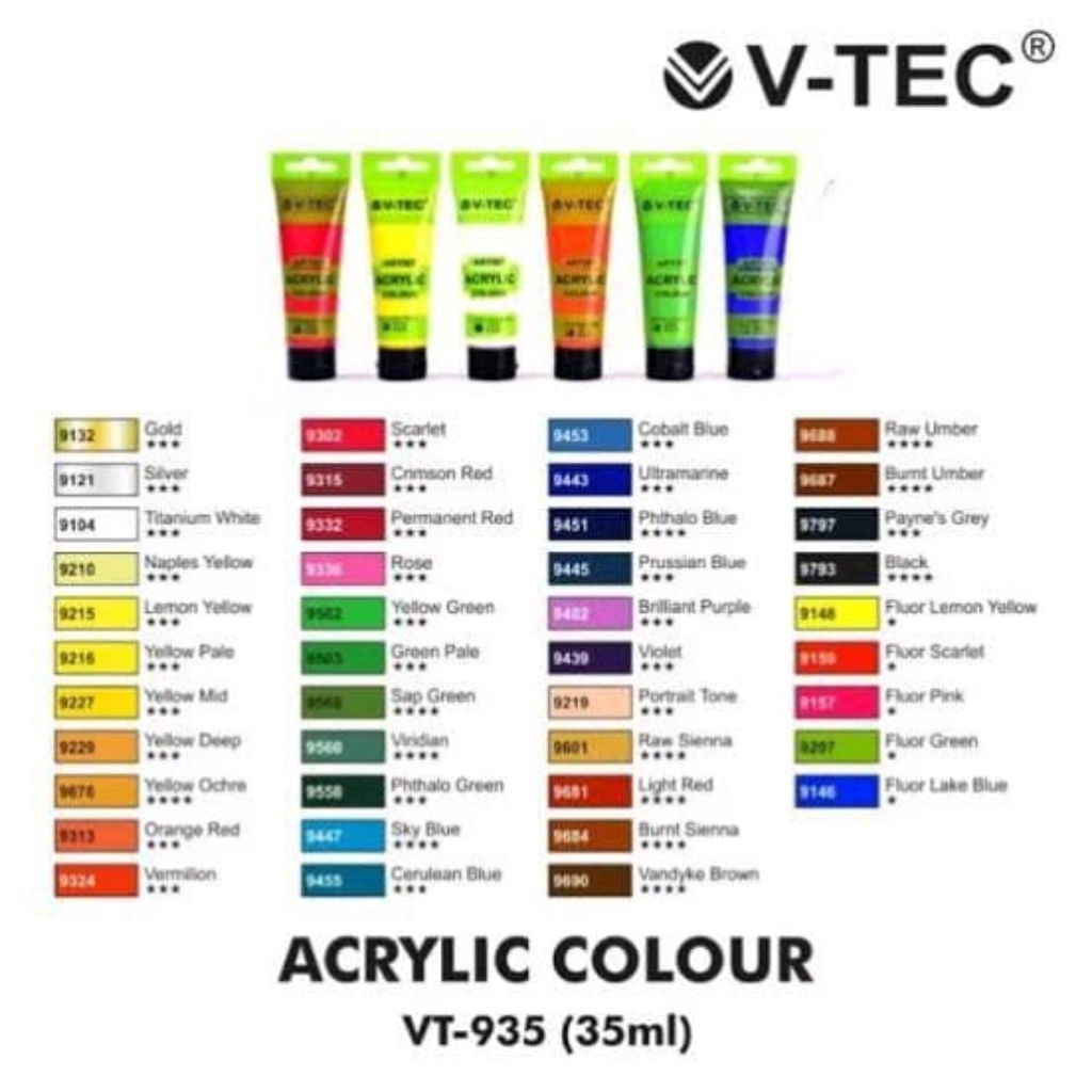 VTEC ACRYLIC PAINT COLOR 35ML 75ML SINGLE TUBE CAT AKRILIK SATUAN