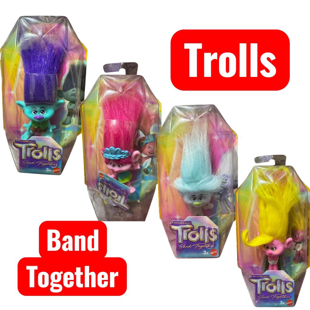Trolls mini mainan action figure plastik rambut cerah