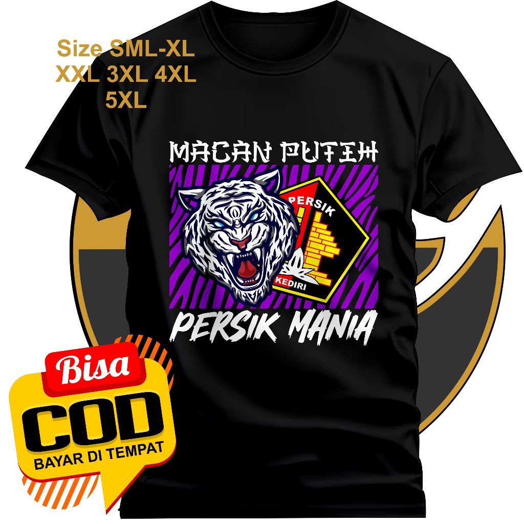 Illeoni Kaos Macan Putih Persik Mania / BIG SIZE (S-5XL) Kaos Persik Kediri/kaos Djajati/ Kaos Persi